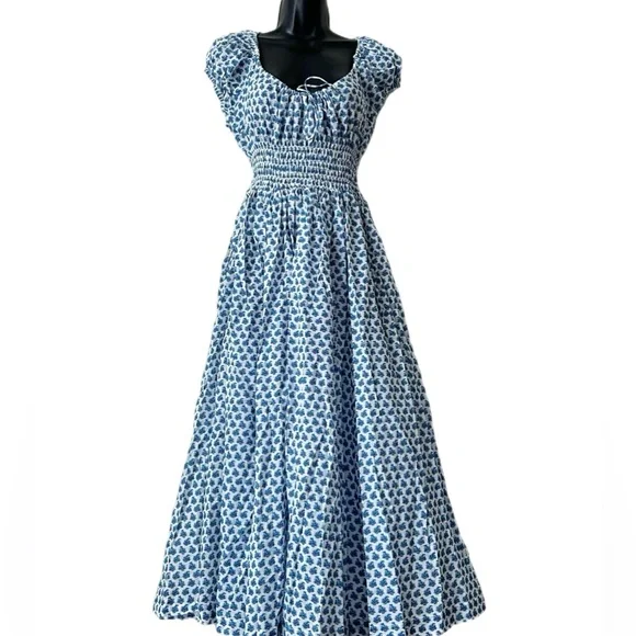 DÔEN Blue and White Floral Midi Dress - Picture 3 of 5